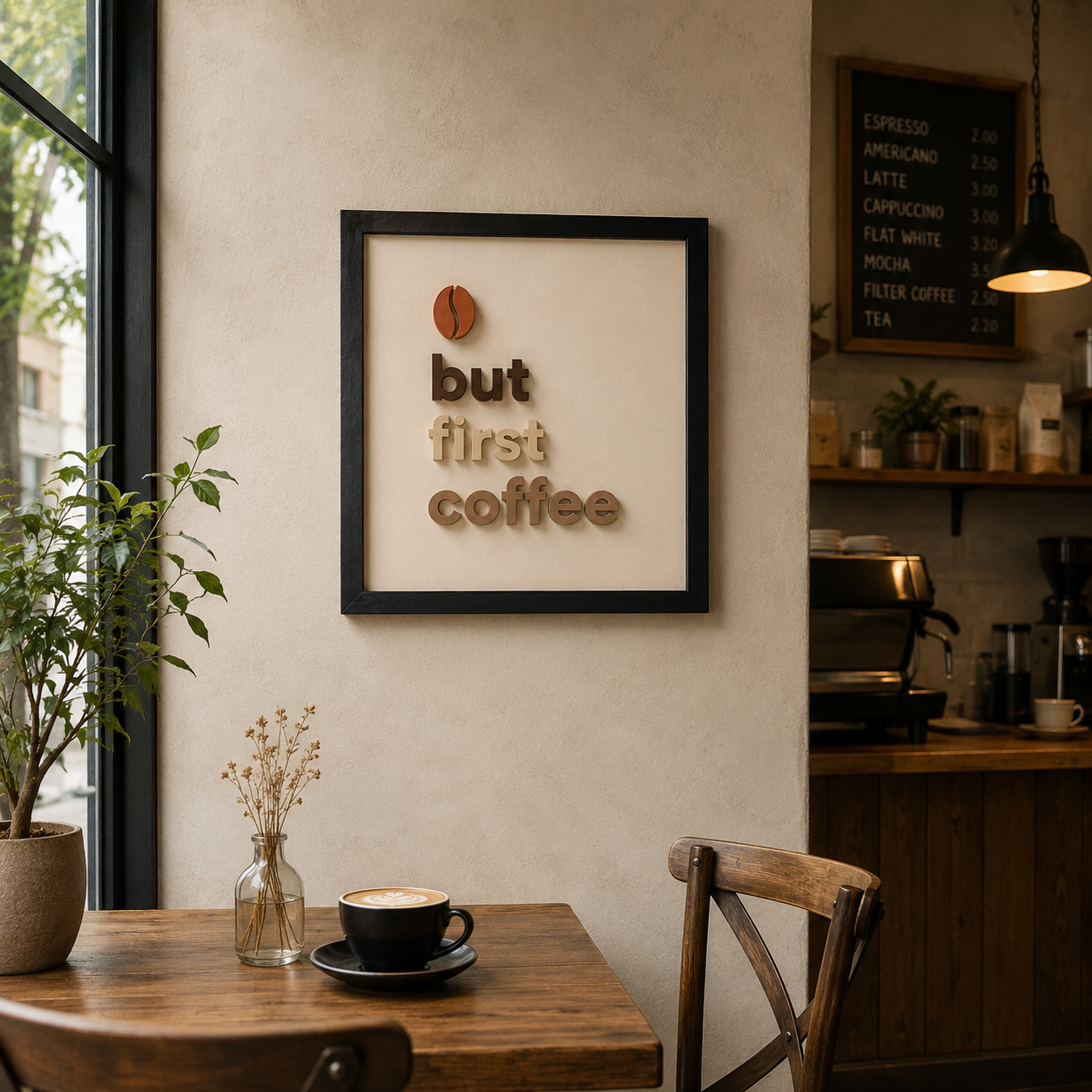 "But first, coffee" - 3D Tablo | Framelle Base