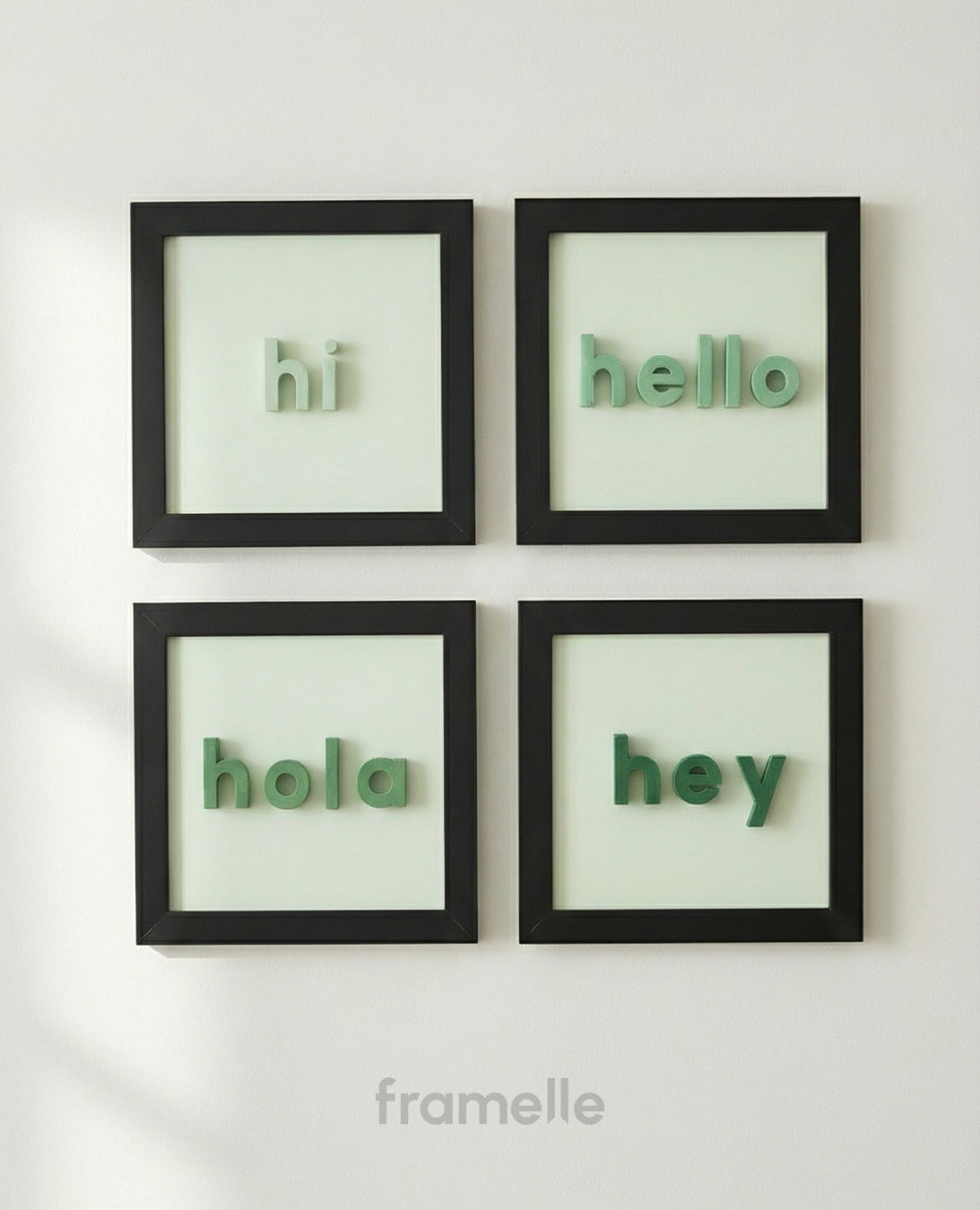 hi - hello - hola - hey | 4’lü Modern Duvar Tablosu Seti (20x20 cm)