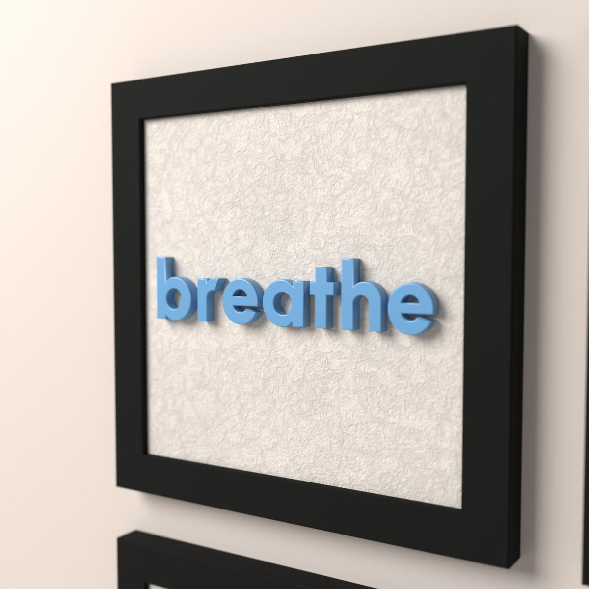 breathe tablosunun yakın çekimi, 3D harfler ve Alcantara kumaş dokusu