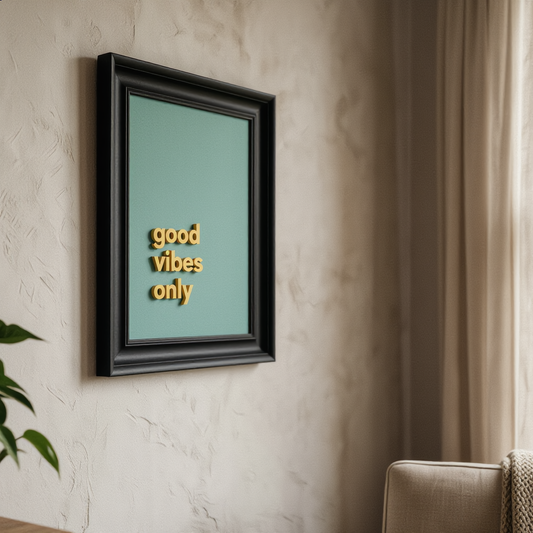 "Good Vibes Only" Modern Kabartma Yazılı Çerçeveli Tablo