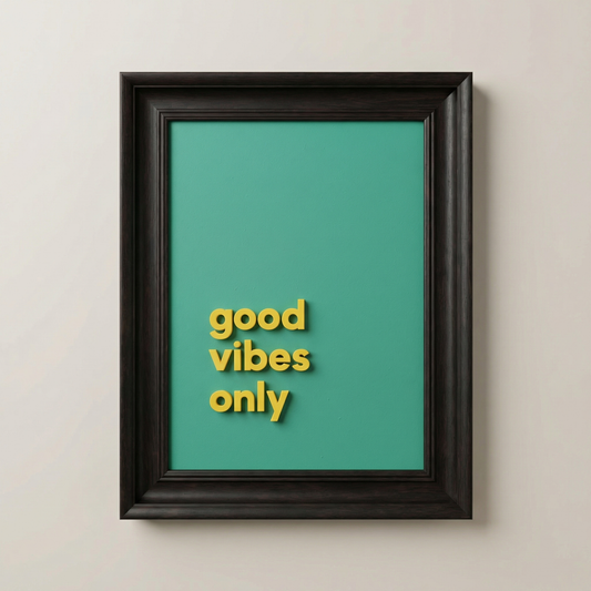 "Good Vibes Only" Modern Kabartma Yazılı Çerçeveli Tablo