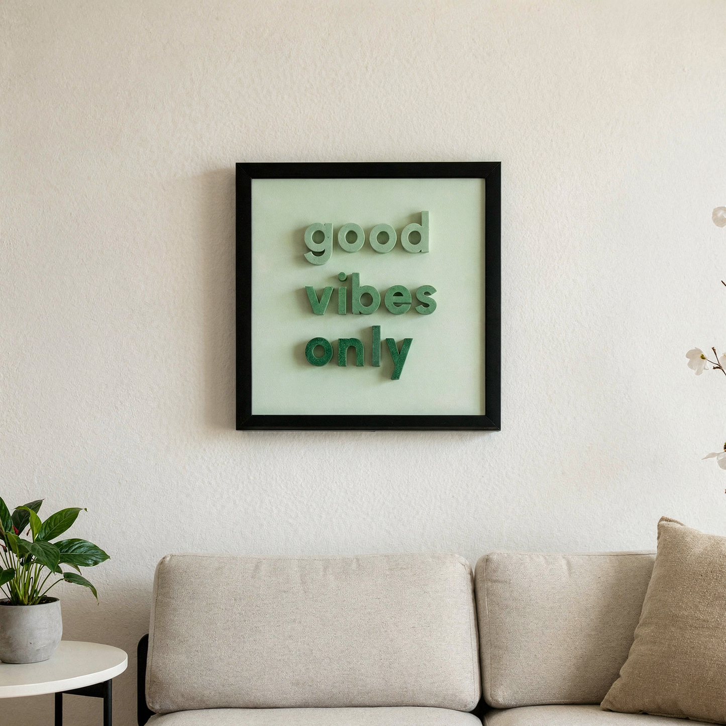 Good Vibes Only 3D Yazı Tablo – 30x30cm Çerçeveli Duvar Dekoru