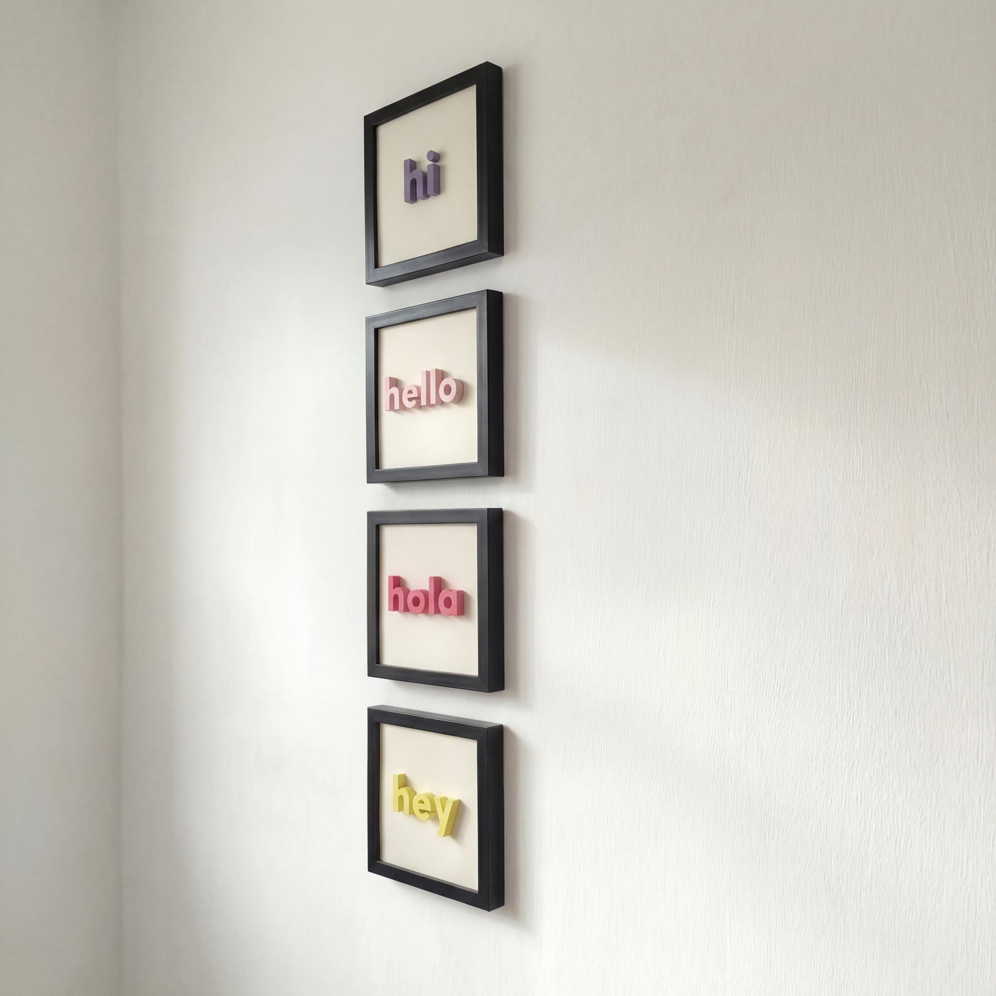 hi - hello - hola - hey | 4’lü Modern Duvar Tablosu Seti (20x20 cm)