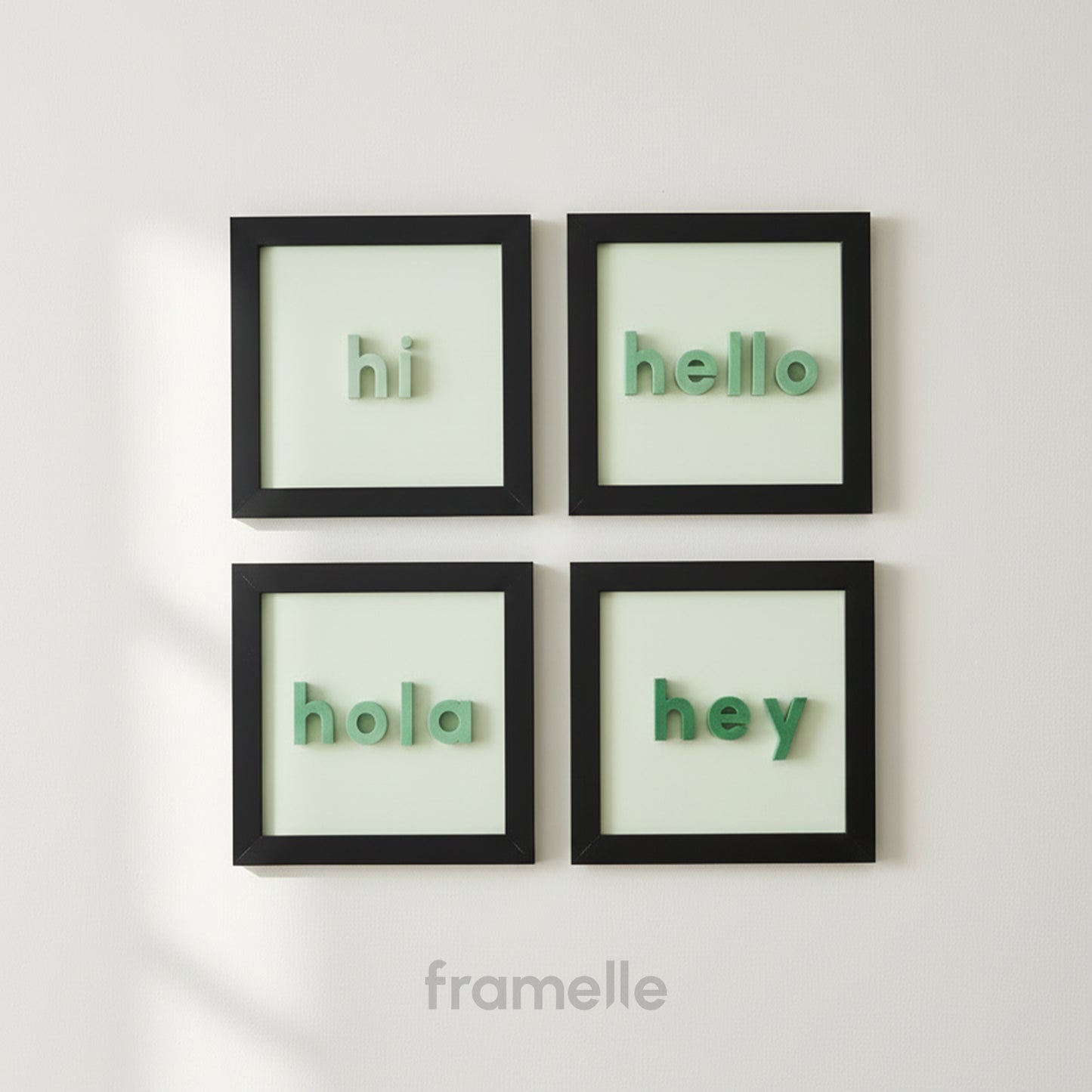 hi - hello - hola - hey | 4’lü Modern Duvar Tablosu Seti (20x20 cm)