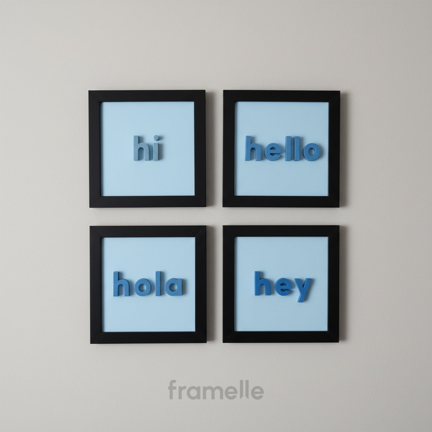hi - hello - hola - hey | 4’lü Modern Duvar Tablosu Seti (20x20 cm)
