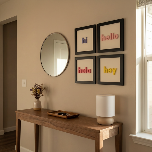 hi - hello - hola - hey | 4’lü Modern Duvar Tablosu Seti (20x20 cm)