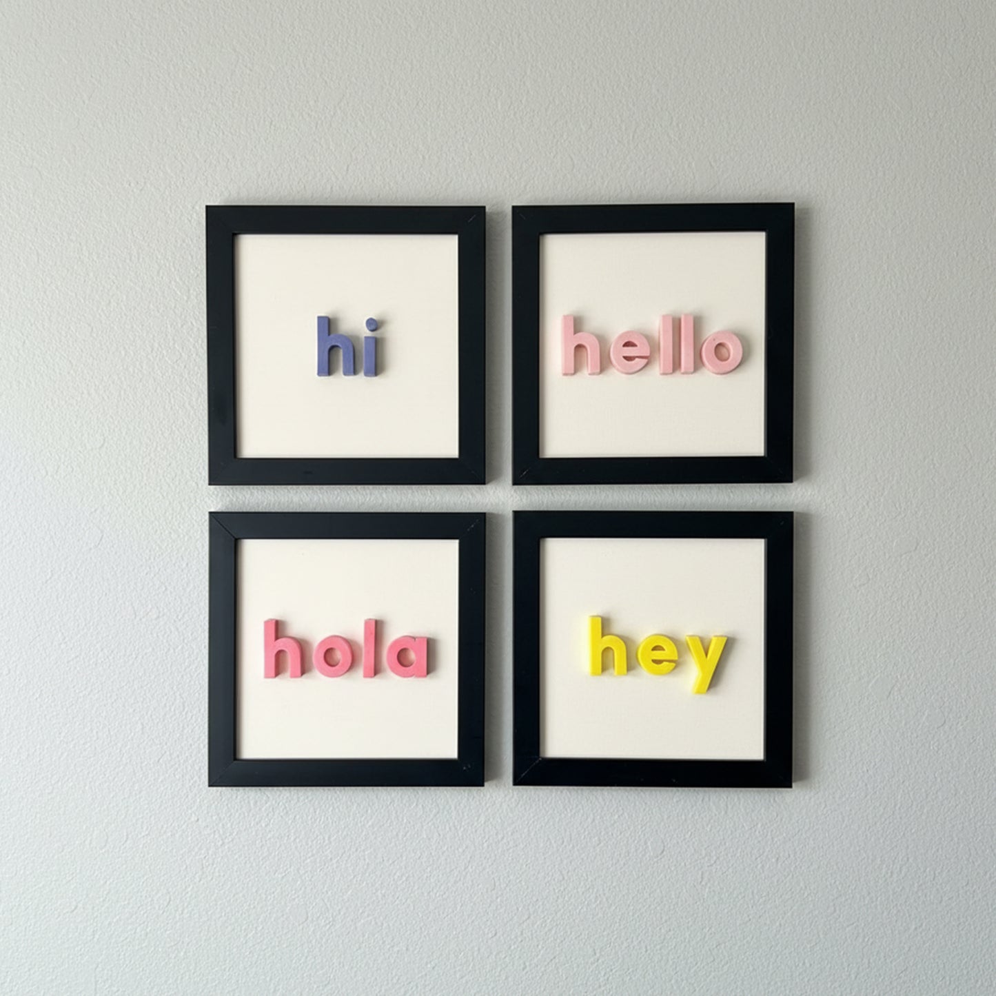 hi - hello - hola - hey | 4’lü Modern Duvar Tablosu Seti (20x20 cm)