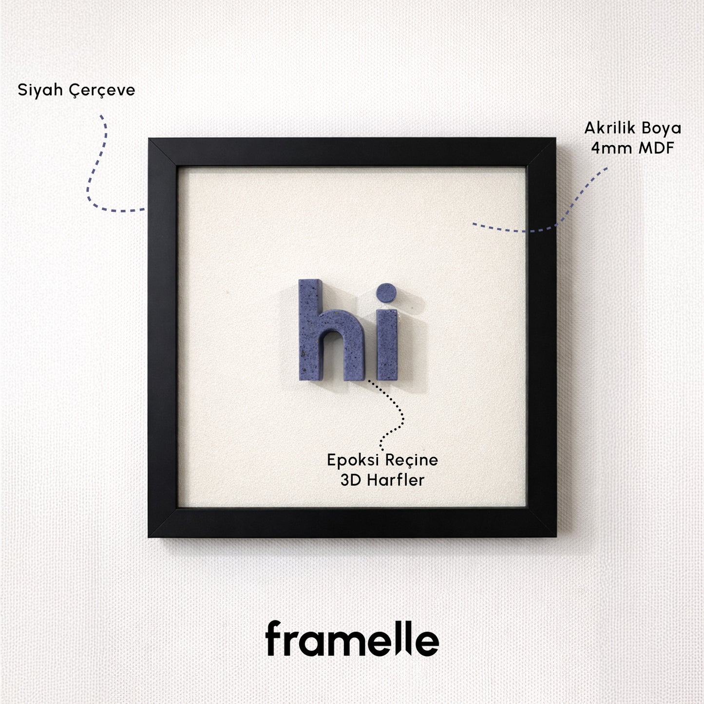 hi - hello - hola - hey | 4’lü Modern Duvar Tablosu Seti (20x20 cm)