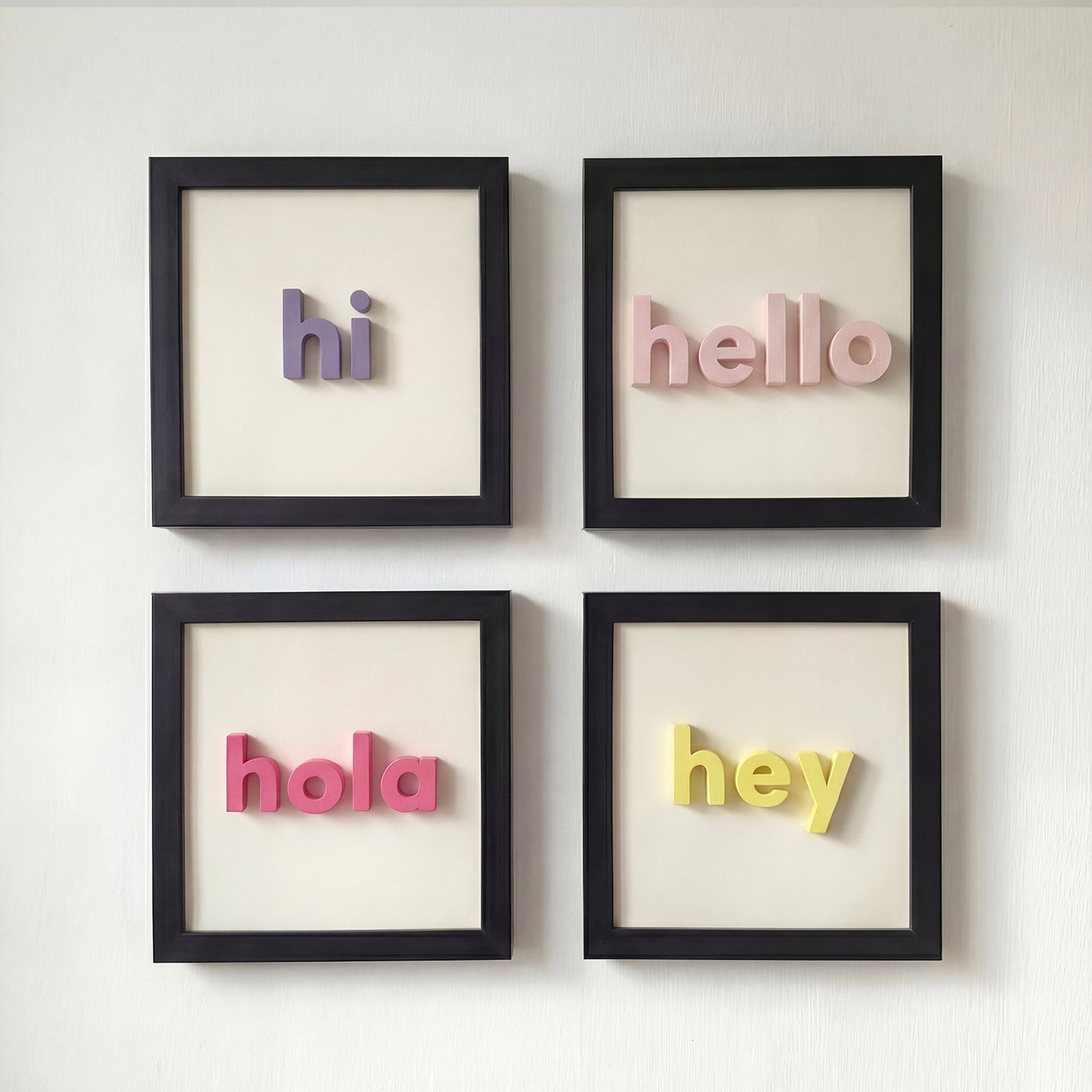 hi - hello - hola - hey | 4’lü Modern Duvar Tablosu Seti (20x20 cm)