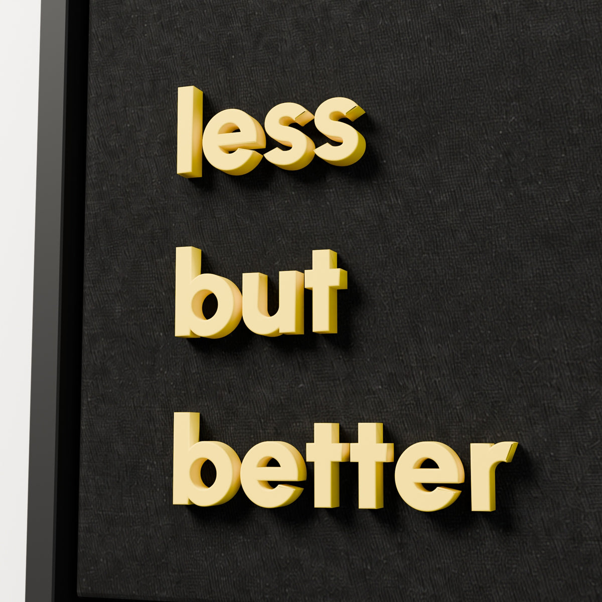 less but better — black frame, 40x40 cm angled detail