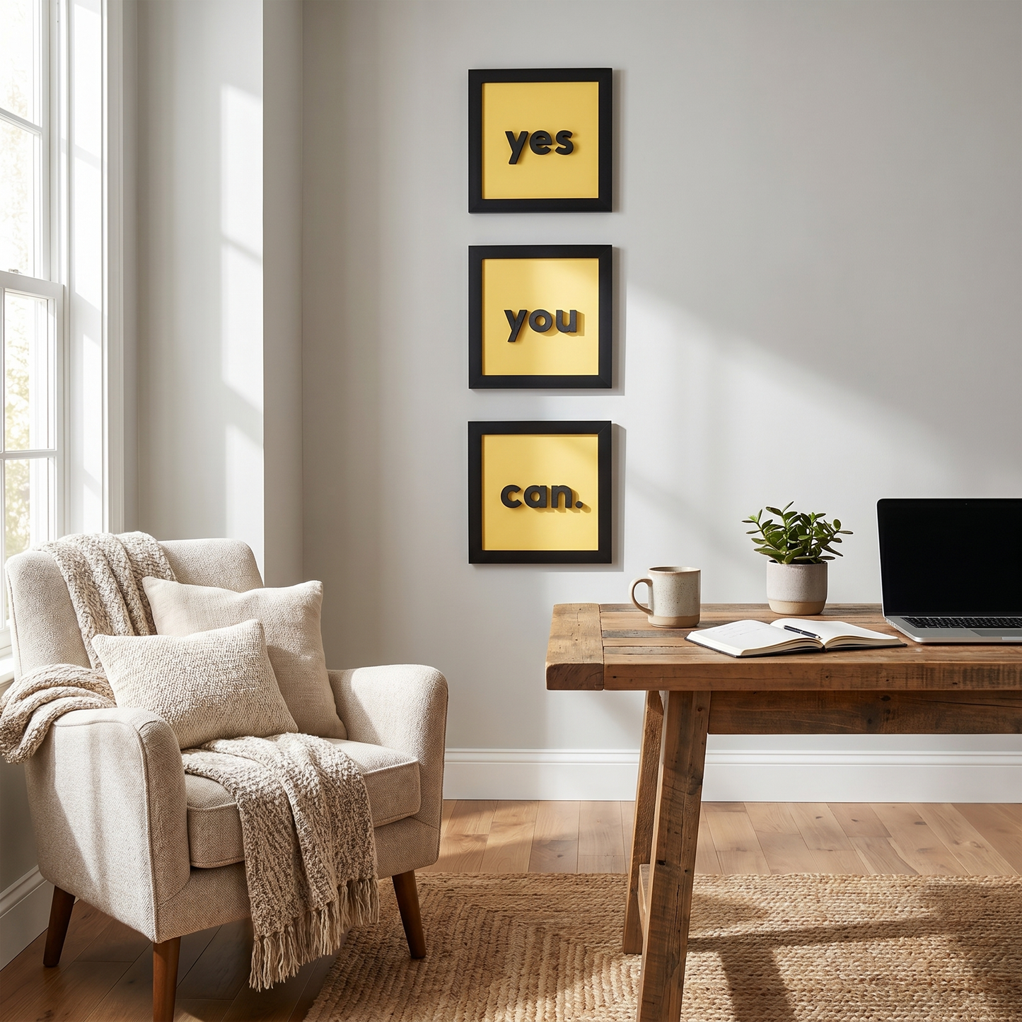 "yes - you - can." | 3’lü Modern Duvar Tablosu Seti