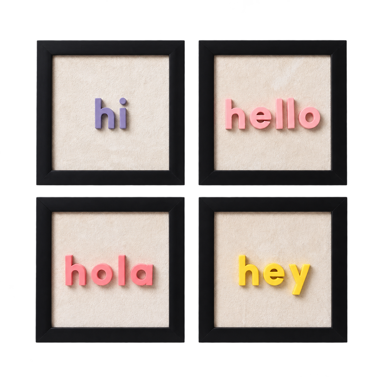 hi - hello - hola - hey | 4’lü Modern Duvar Tablosu Seti